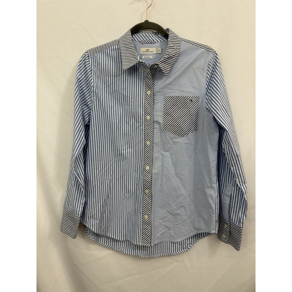 Vineyard Vines Blue White Striped Long Sleeve Button Down Shirt Womens Size 4